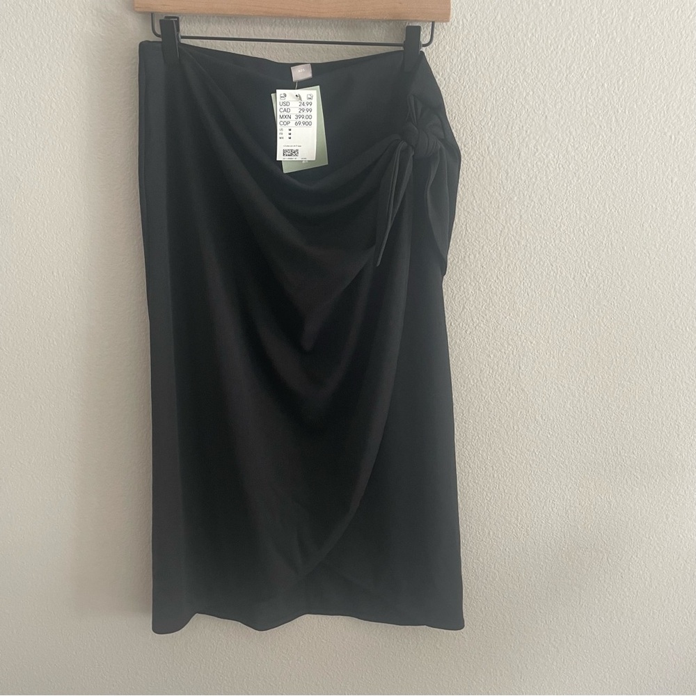 H&M Black Midi Faux Wrap Skirt